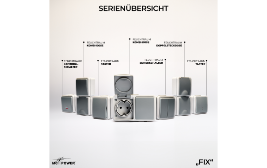 MC POWER Feuchtraum Kontroll Schalter Aufputz | Fix | Schalter Betriebslampe, Steckanschluss IP54, 250V 10A, AP grau