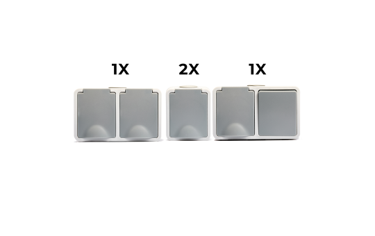 MC POWER Feuchtraum Set | 1x Kombi Schalter Steckdose horizontal + 2x Einszelsteckdose + 1x Doppelsteckdose horizontal | Fix Waschraum | IP54 Steckdose Lichtschalter mit Steckanschluss grau