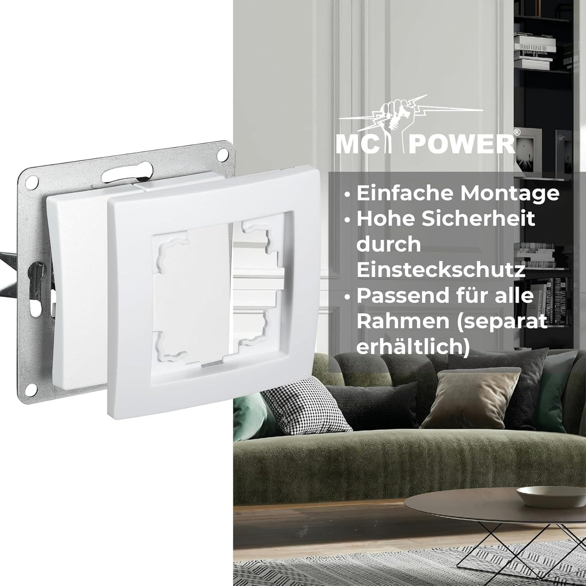 McPower Taster 2-fach | Flair | 10A Unterputztaster zweifach 250V ein aus Tastschalter mit Schraubklemmen Anschluss, weiß matt