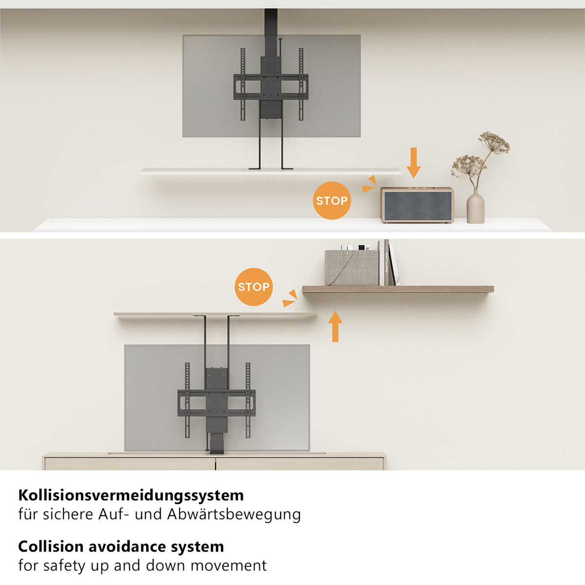 MyWall HP66-3 elektrischer TV Lift zum hochfahren & herunterlassen 43-88" Bildschirme (mit Fernbedienung, für 109-224cm TVs, max. 60kg Belastbarkeit)