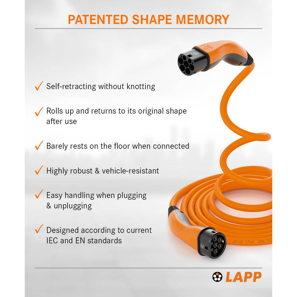 Lapp MOBILITY Helix Typ 2 Ladekabel 22 KW / 3m / Selbstaufrollend / 32 A / 3-Phasig / E-Auto Ladekabel/ Mode 3 / Orange
