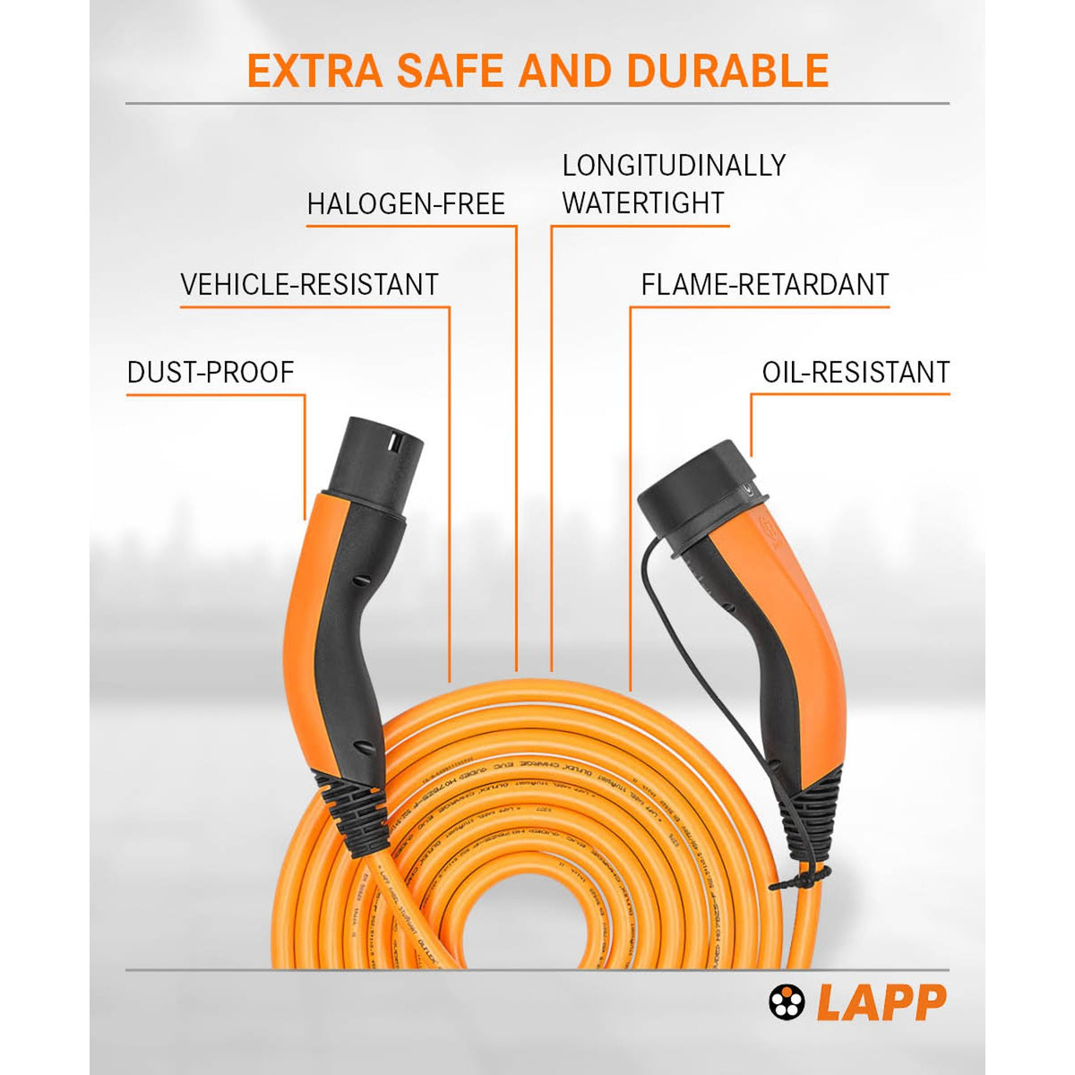 Lapp MOBILITY Helix Typ 2 Ladekabel 22 KW / 3m / Selbstaufrollend / 32 A / 3-Phasig / E-Auto Ladekabel/ Mode 3 / Orange