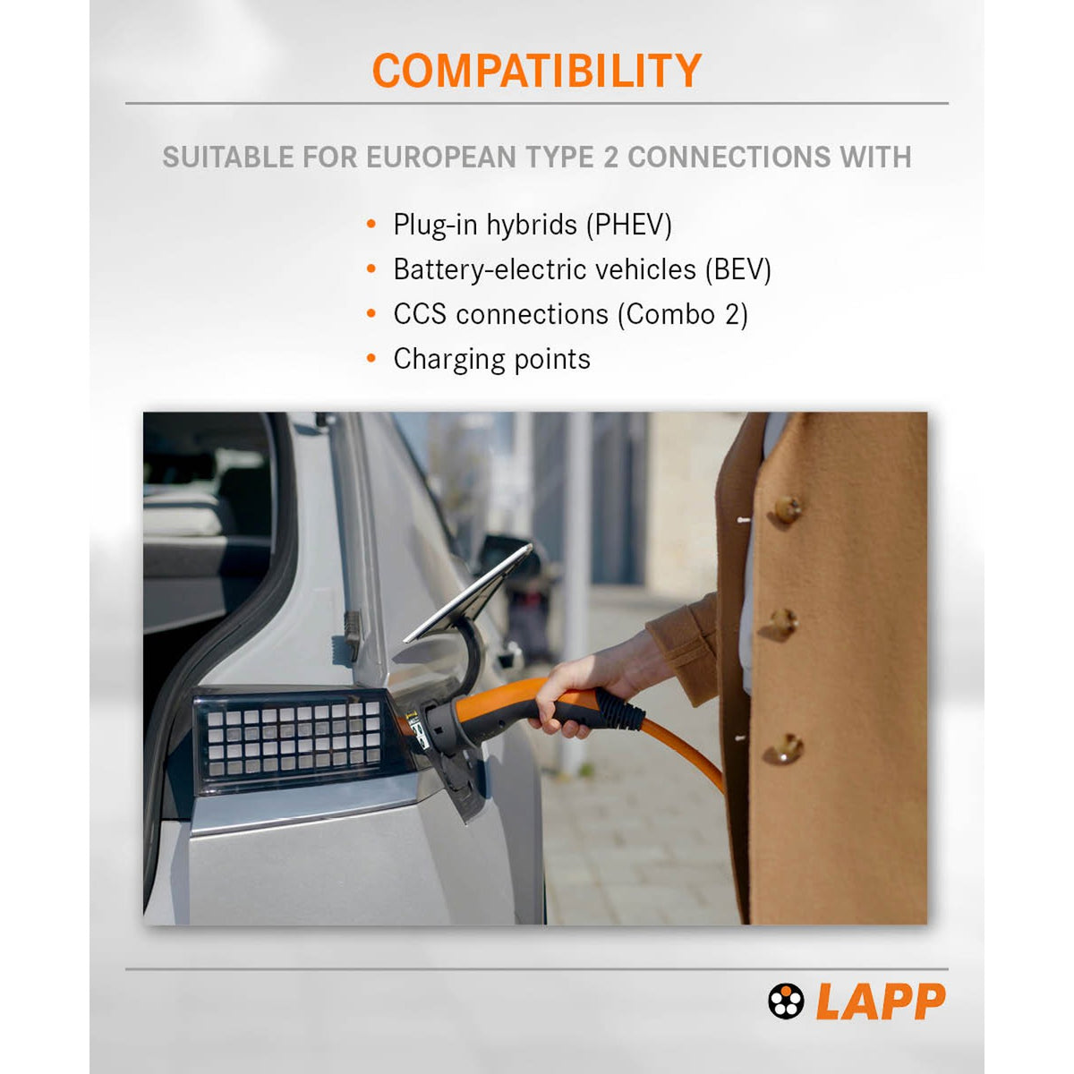 Lapp MOBILITY Helix Typ 2 Ladekabel 22 KW / 5m / Selbstaufrollend / 32 A / 3-Phasig / E-Auto Ladekabel/ Mode 3 / m Orange