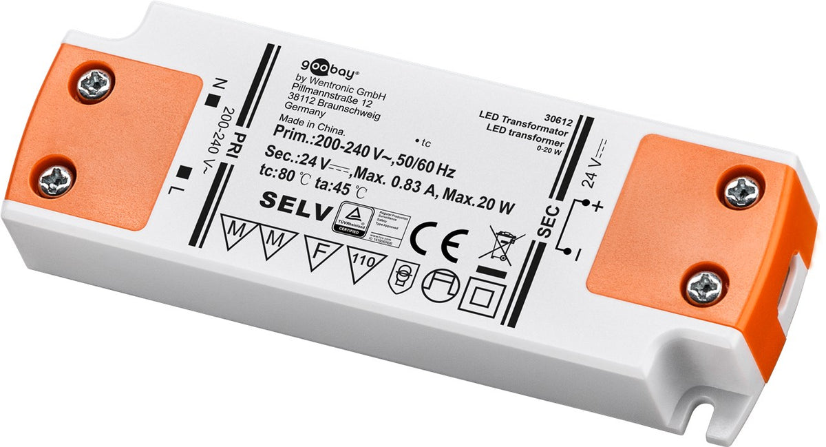 Goobay LED Trafo 230V auf 24V LED Spot 24V Transformator 12W Gesamtlast LED Treiber 24V DC Gleichspannung LED Driver 24V Trafo kein Flackern