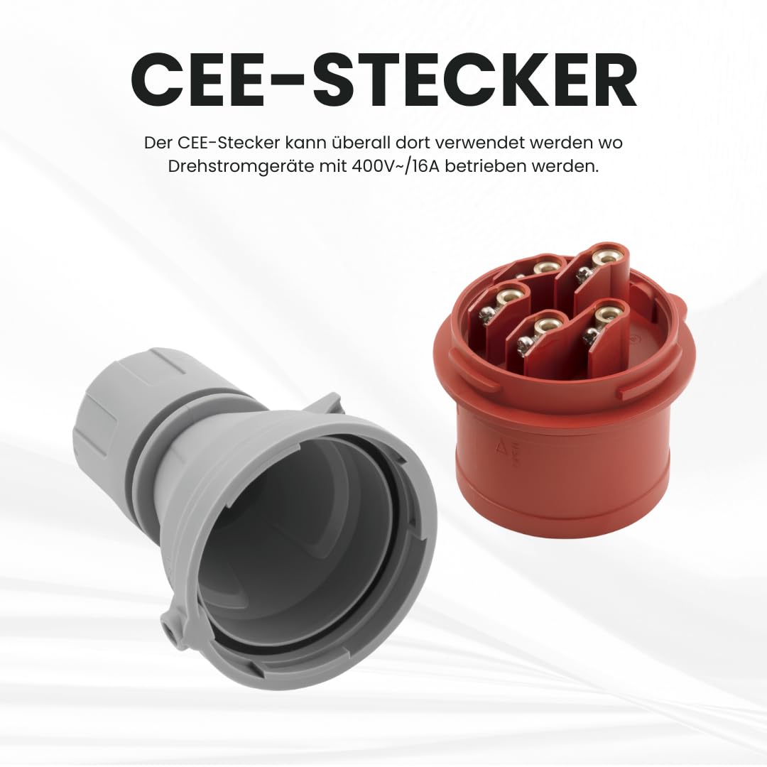 McPower CEE-Stecker IP44 | 415V, 16A Starkstrom Stecker | 5-polig Landanschluss für Wohnmobil Boot Aussenbereich Camping Caravan Industrie Handwerk