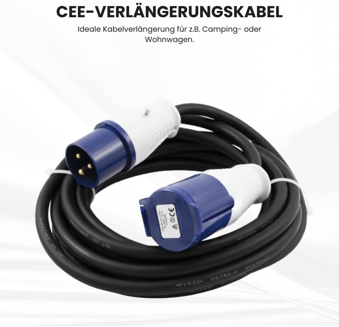 McPower CEE-Verlängerungskabel 25m | H07RN-F 3G2,5 | 230V, 16A, 3-polig | IP44, spritzwassergeschützt | CEE-Kupplung S1234 mit Schutzdeckel auf CEE-Stecker P1234 | für Camping, Wohnwagen und Outdoor