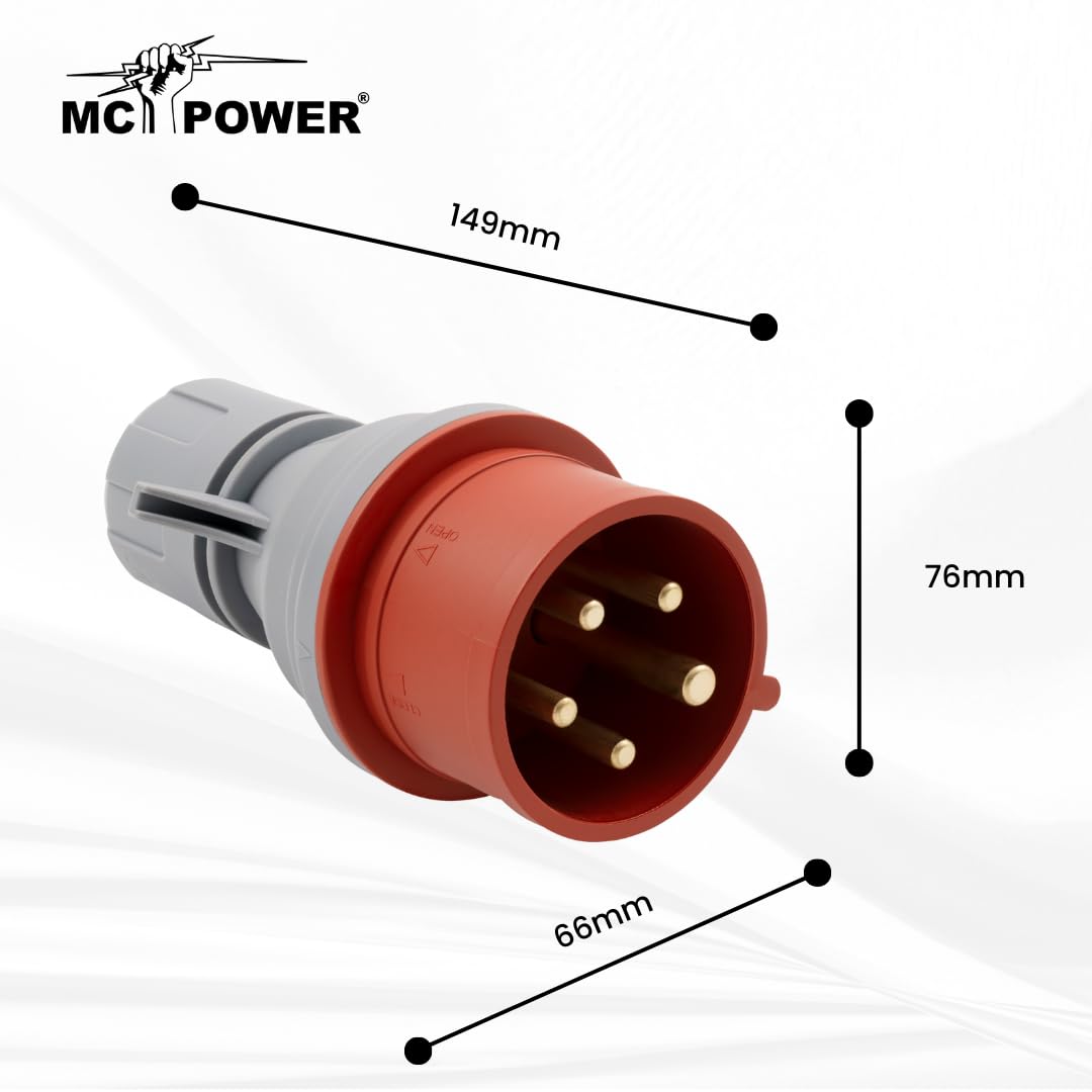 McPower CEE-Stecker IP44 | 415V, 16A Starkstrom Stecker | 5-polig Landanschluss für Wohnmobil Boot Aussenbereich Camping Caravan Industrie Handwerk