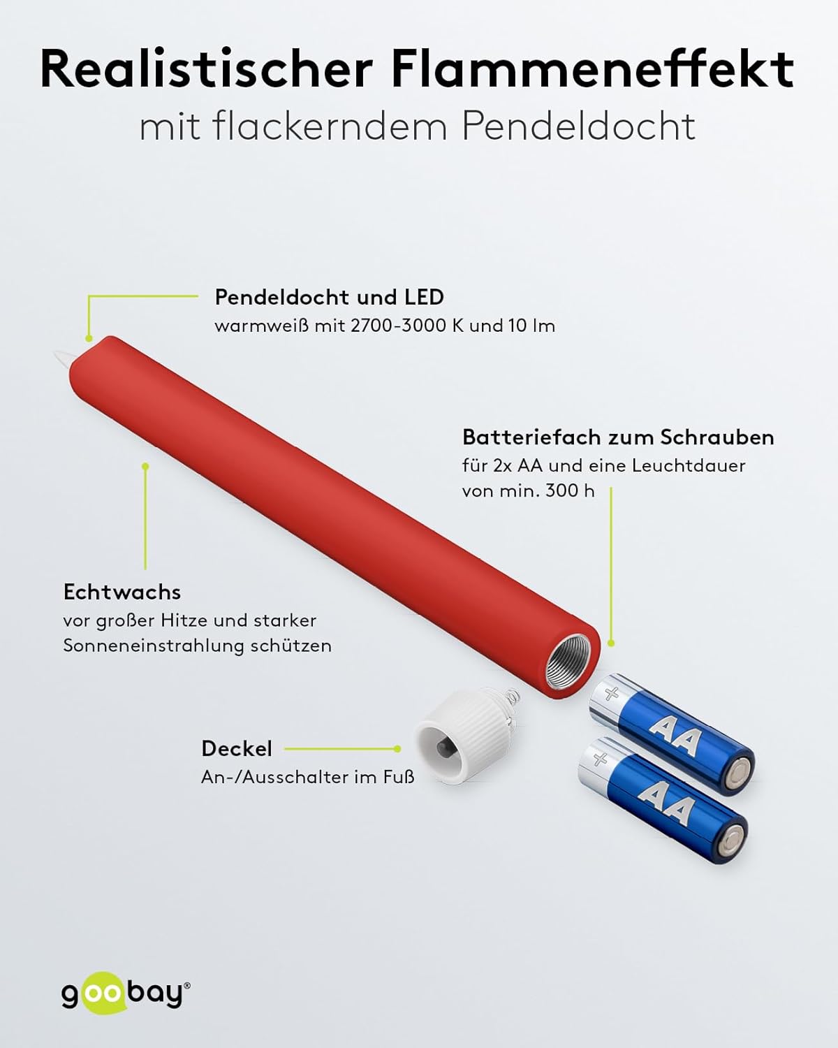 LED Stabkerzen mit Timerfunktion / LED Kerzen mit Fernbedienung / Warmes Licht LED Kerze / LED Echtwachskerzen flackernde Flamme / Elektrische Kerzen 5er Set / Rot
