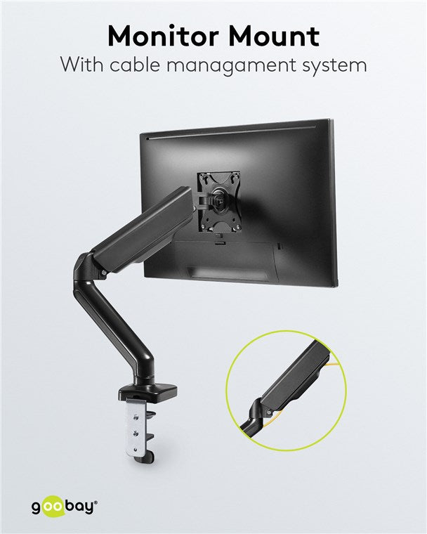 goobay Dual Monitorhalterung – mit Gasdruckfeder, für 17" bis 32" Bildschirme, Neig & Drehbar, Tischklemmmontage, 9kg Tragkraft, mit Kabelmanagement, VESA Kompatibel 75x75 & 100x100, Doppelarm