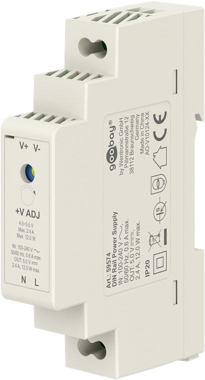 Goobay Hutschienen Netzteil 5V Trafo ideal zum Betrieb von Überwachungs- und Zugangssystemen / Klingeltrafo 5V / Türsprechanlage / Klingelanlage / DIN Rail 2,4A und 12W