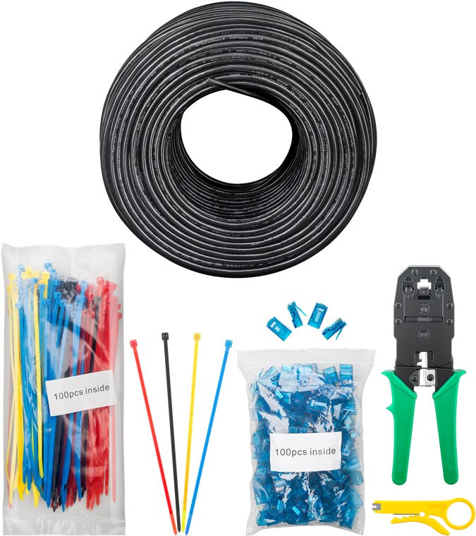 100m CAT.6A Outdoor Netzwerkkabel-Set, U/UTP, schwarz