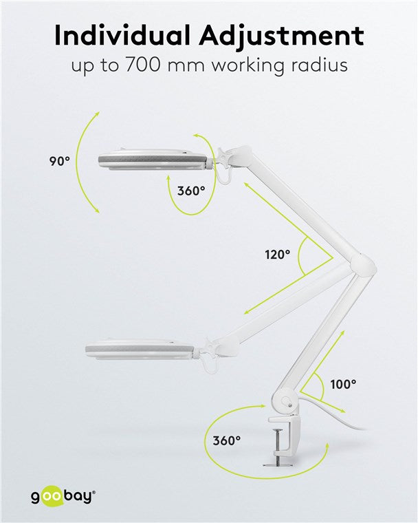 goobay LED Lupenleuchte mit Klemme / 9 W Leistungsaufnahme / 127 mm Kristall-Glaslinse / Farbtemperatur 6400 K / 1.75x Vergrößerung / Lichtstrom 83-730 Lumen / Weiß