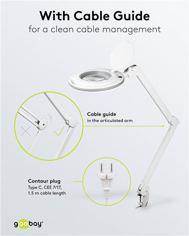 goobay LED Lupenleuchte mit Klemme / 9 W Leistungsaufnahme / 127 mm Kristall-Glaslinse / Farbtemperatur 6400 K / 1.75x Vergrößerung / Lichtstrom 83-730 Lumen / Weiß