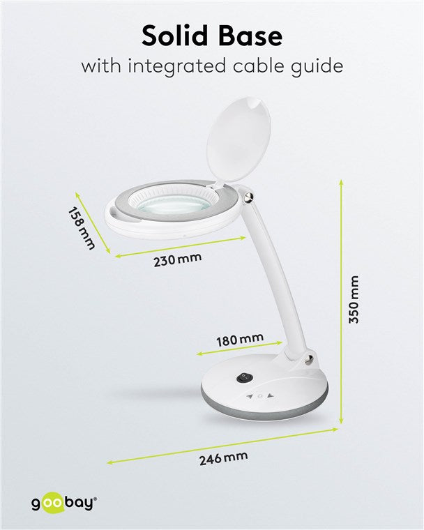 goobay Dimmbare LED Lupenleuchte / Lupenlampe mit Standfuß / Standlupe Licht / 6 W Leistungsaufnahme / Farbtemperatur 6500 K / Lichtstrom 450 lm / Betriebsspannung 230 V (AC), Weiß