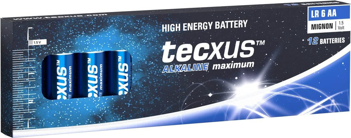 Tecxus Mignon (LR6 / AA) Batterien Alkaline 1,5 V mit Langer Lebensdauer, 12er Pack