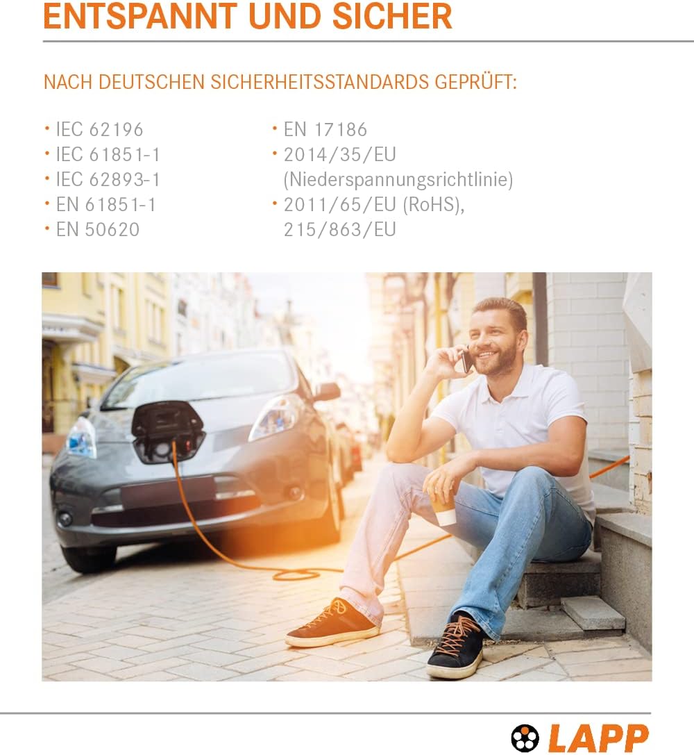 LAPP MOBILITY Typ 2 Ladekabel 11 KW 7m - 20A Ladekabel E Auto 3-Phasig - IP55 geschütztes Ladekabel Mode 3 - Ladekabel Typ 2 mit korrosionsresistenten Steckkontakten - geeignet für PHEV, BEV & EV