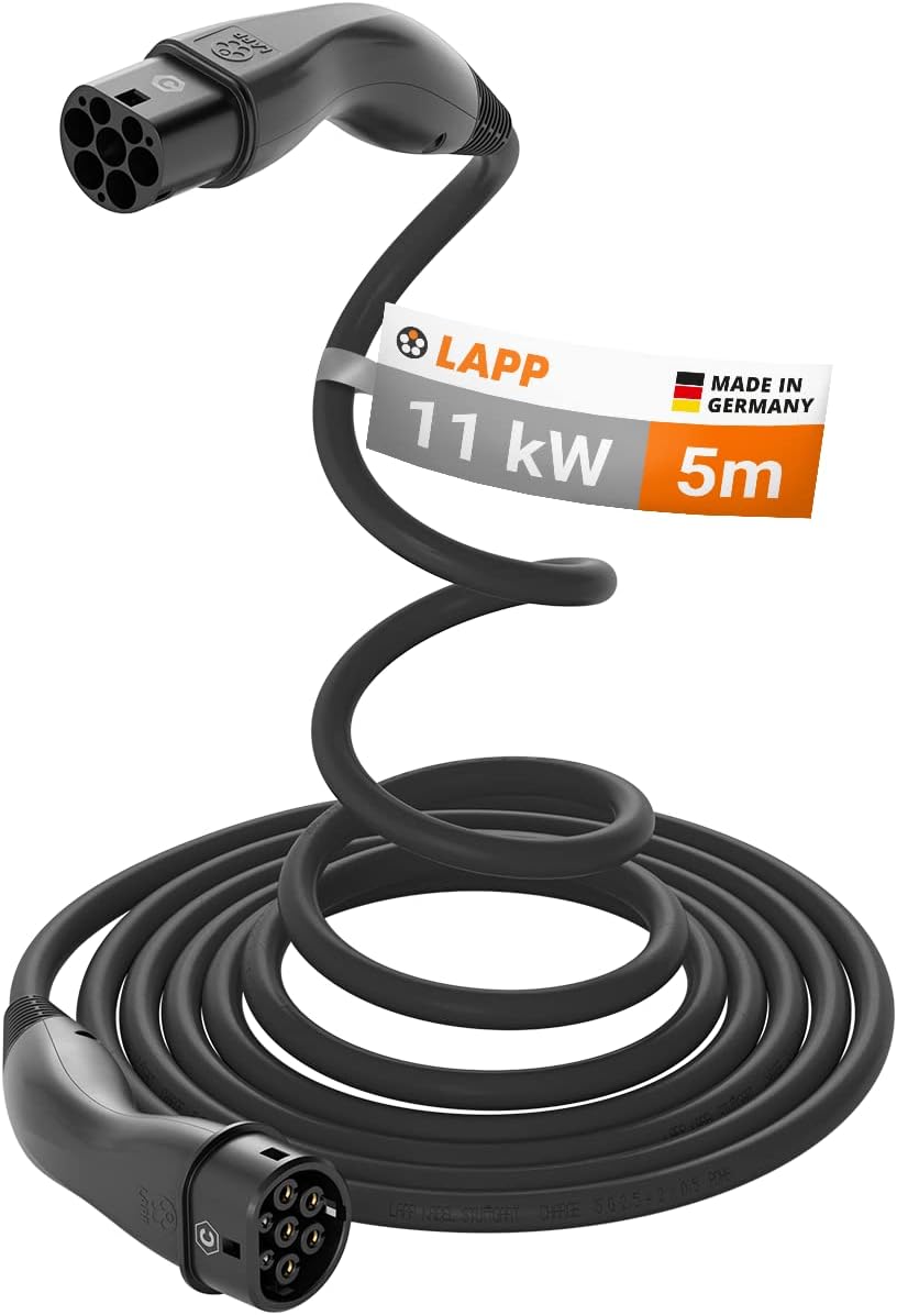 Lapp Mobility Helix Typ 2 Ladekabel 11 kW / 5m / Selbstaufrollend / 20 A / 3-Phasig / E-Auto Ladekabel / Mode 3 / Schwarz