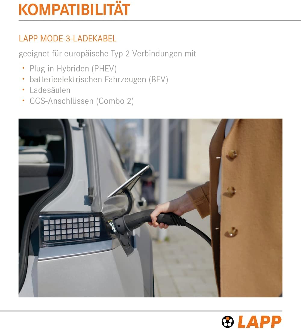 Lapp Mobility Helix Typ 2 Ladekabel 7,4 kW / 5m / Selbstaufrollend / 32 A / 1-Phasig / E-Auto Ladekabel / Mode 3