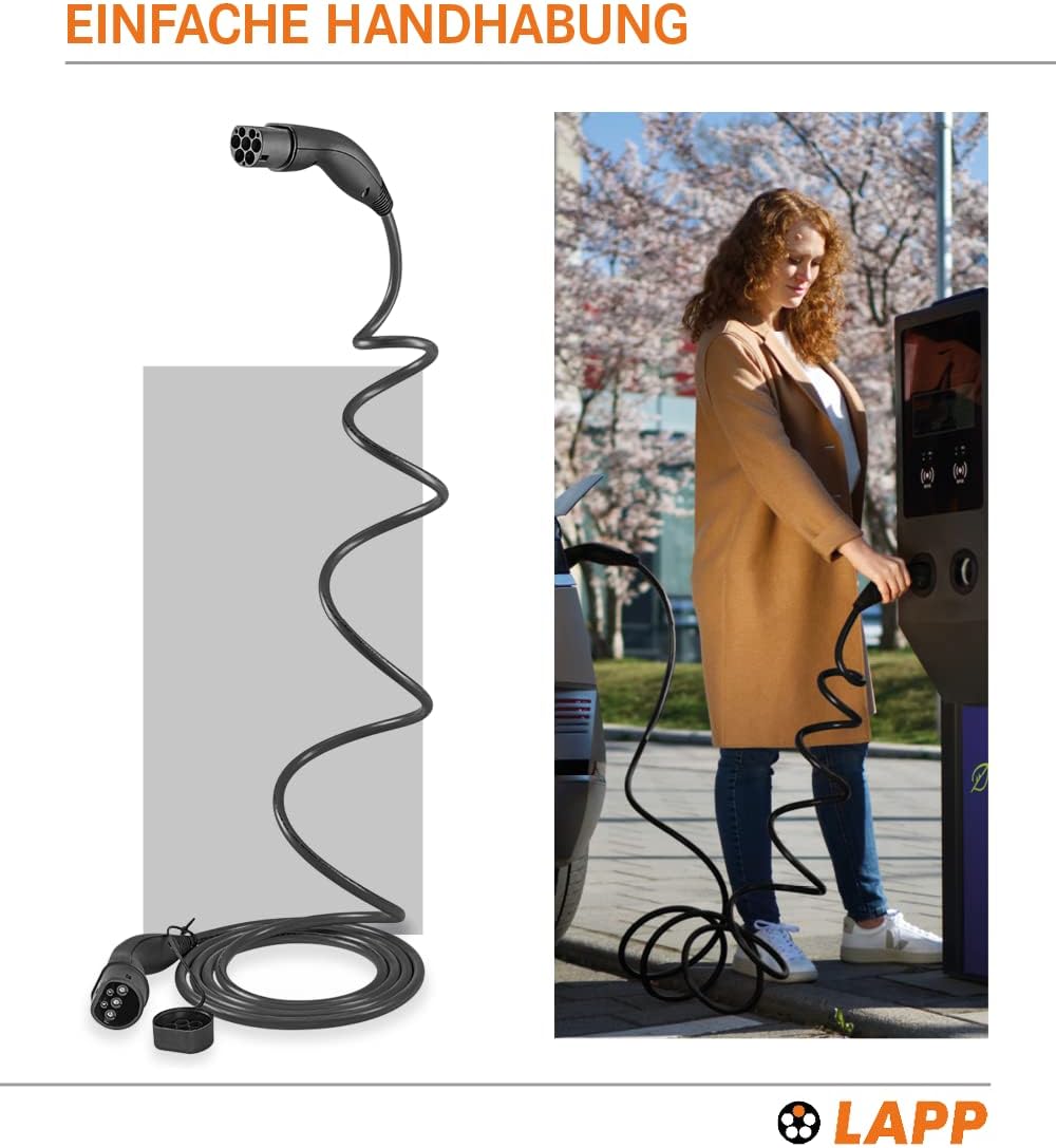 Lapp Mobility Helix Typ 2 Ladekabel 7,4 kW / 5m / Selbstaufrollend / 32 A / 1-Phasig / E-Auto Ladekabel / Mode 3