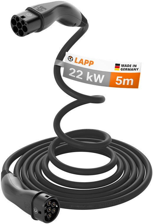 Lapp Mobility Helix Typ 2 Ladekabel 22 KW / 5m / Selbstaufrollend / 32 A / 3-Phasig / E-Auto Ladekabel / Mode 3 / Schwarz