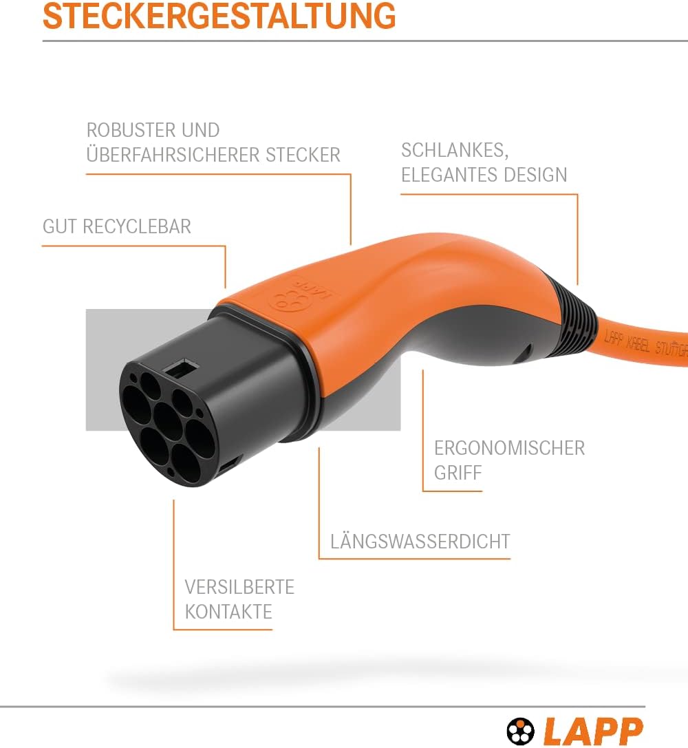 Lapp Mobility Helix Typ 2 Ladekabel 11 kW / 5m / Selbstaufrollend / 20 A / 3-Phasig / E-Auto Ladekabel / Mode 3