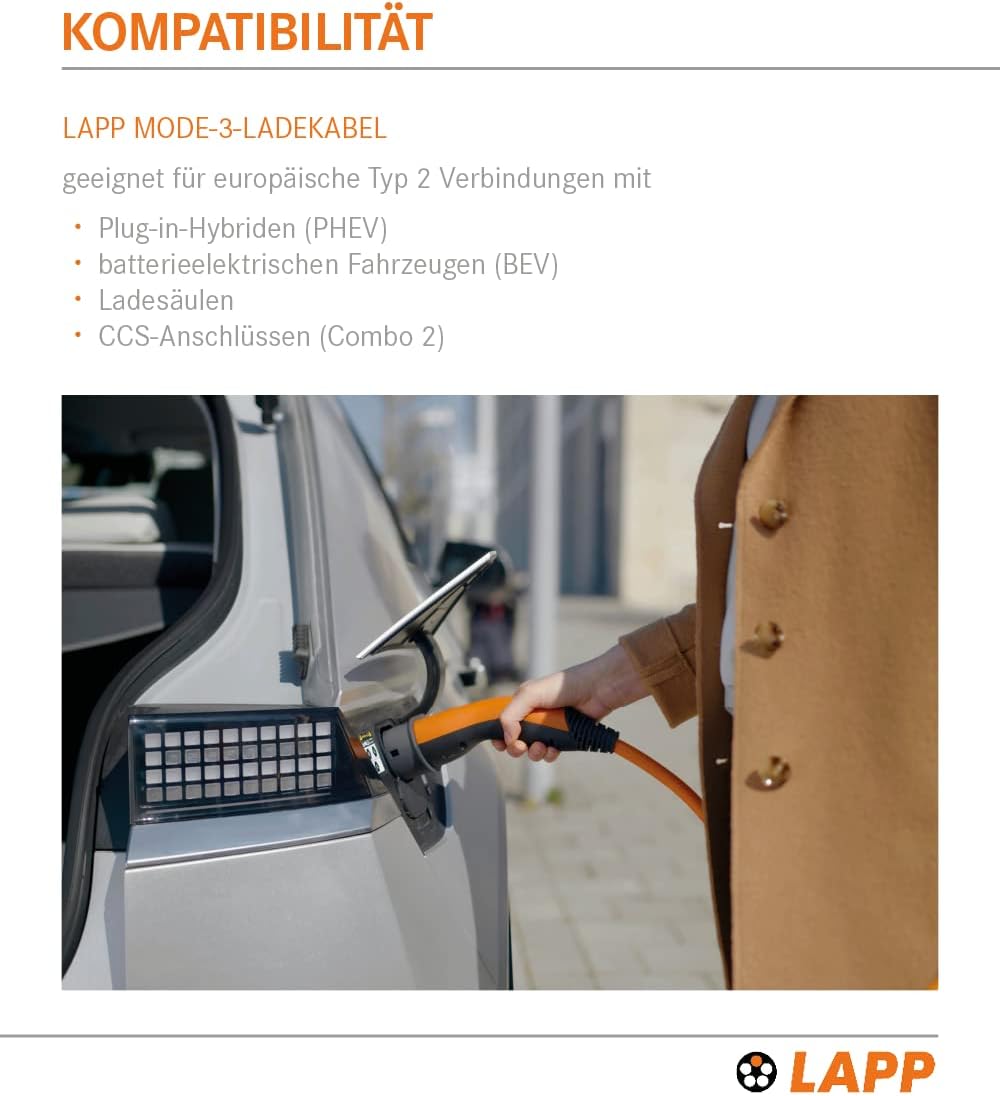 Lapp Mobility Helix Typ 2 Ladekabel 11 kW / 5m / Selbstaufrollend / 20 A / 3-Phasig / E-Auto Ladekabel / Mode 3