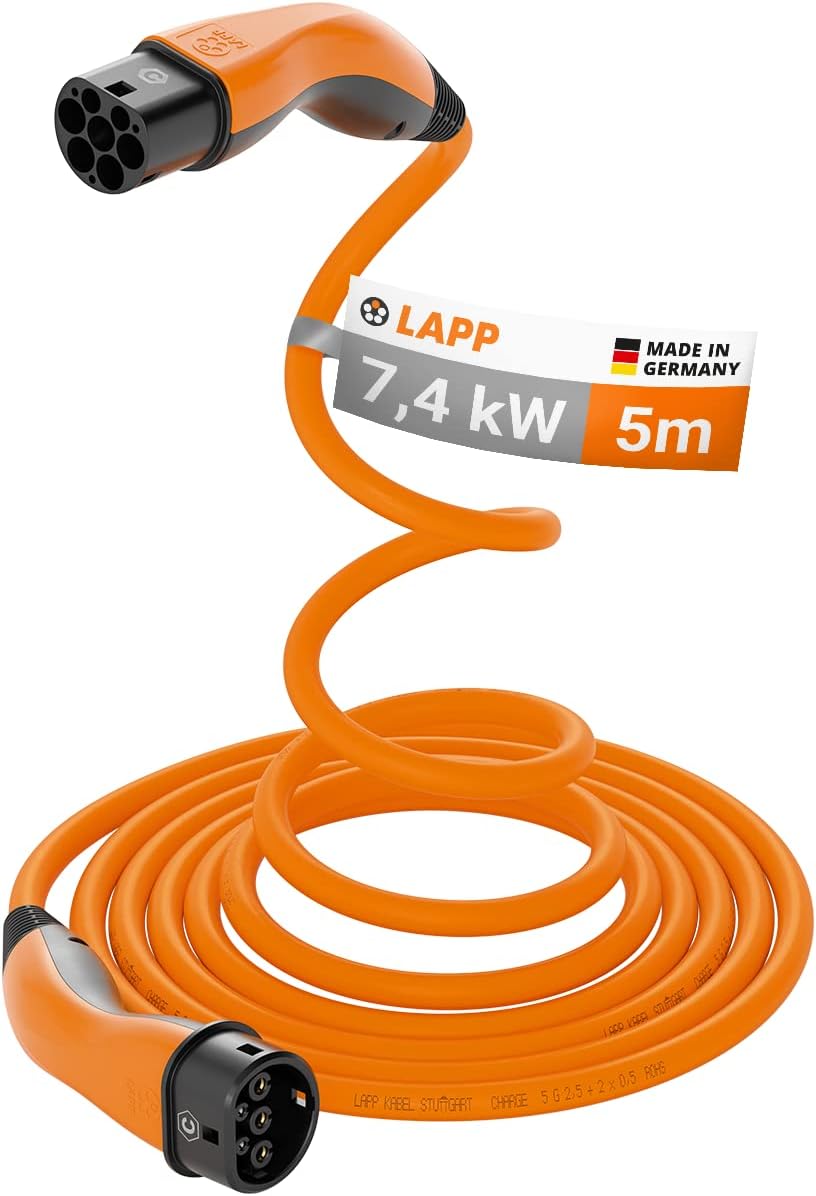 Lapp Mobility Helix Typ 2 Ladekabel 7,4 kW / 5m / Selbstaufrollend / 32 A / 1-Phasig / E-Auto Ladekabel / Mode 3 / Orange