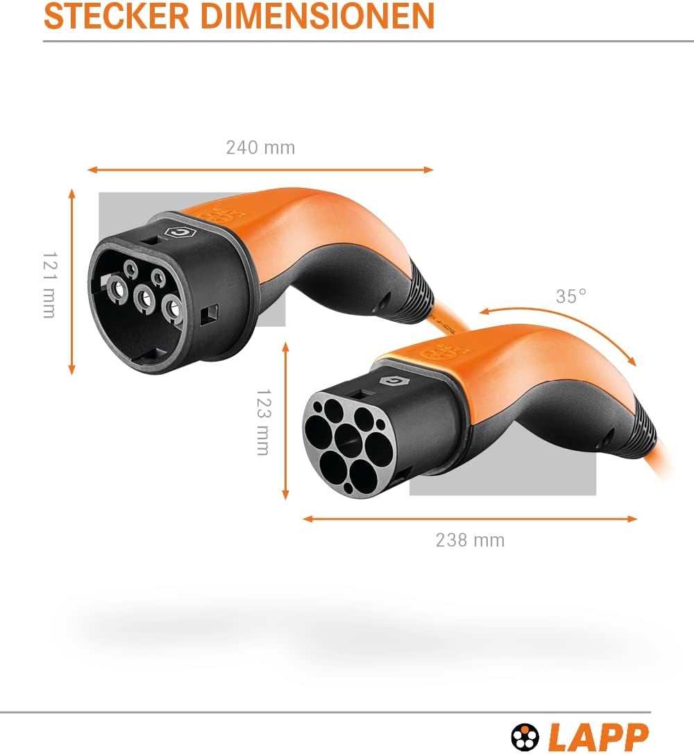 Lapp Mobility Helix Typ 2 Ladekabel 7,4 kW / 5m / Selbstaufrollend / 32 A / 1-Phasig / E-Auto Ladekabel / Mode 3 / Orange