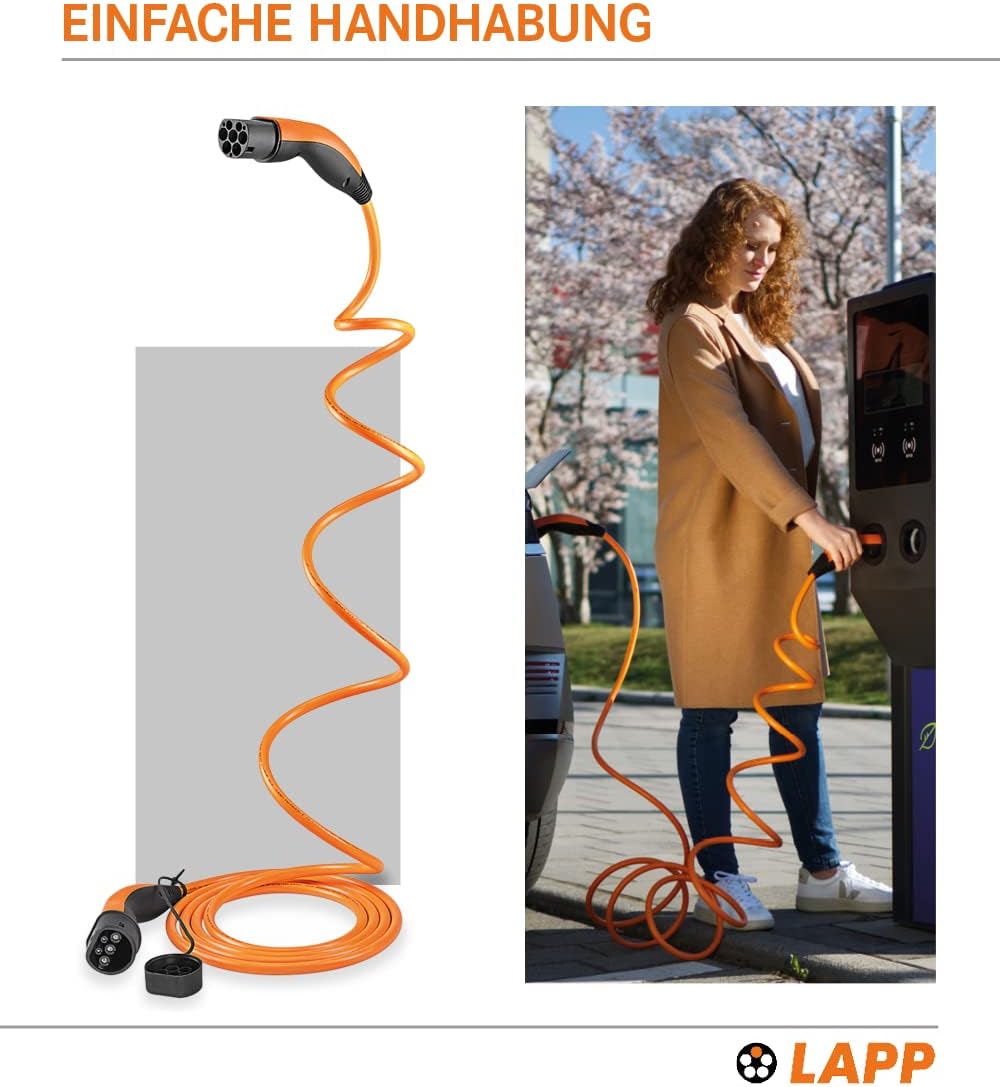 Lapp Mobility Helix Typ 2 Ladekabel 7,4 kW / 5m / Selbstaufrollend / 32 A / 1-Phasig / E-Auto Ladekabel / Mode 3 / Orange