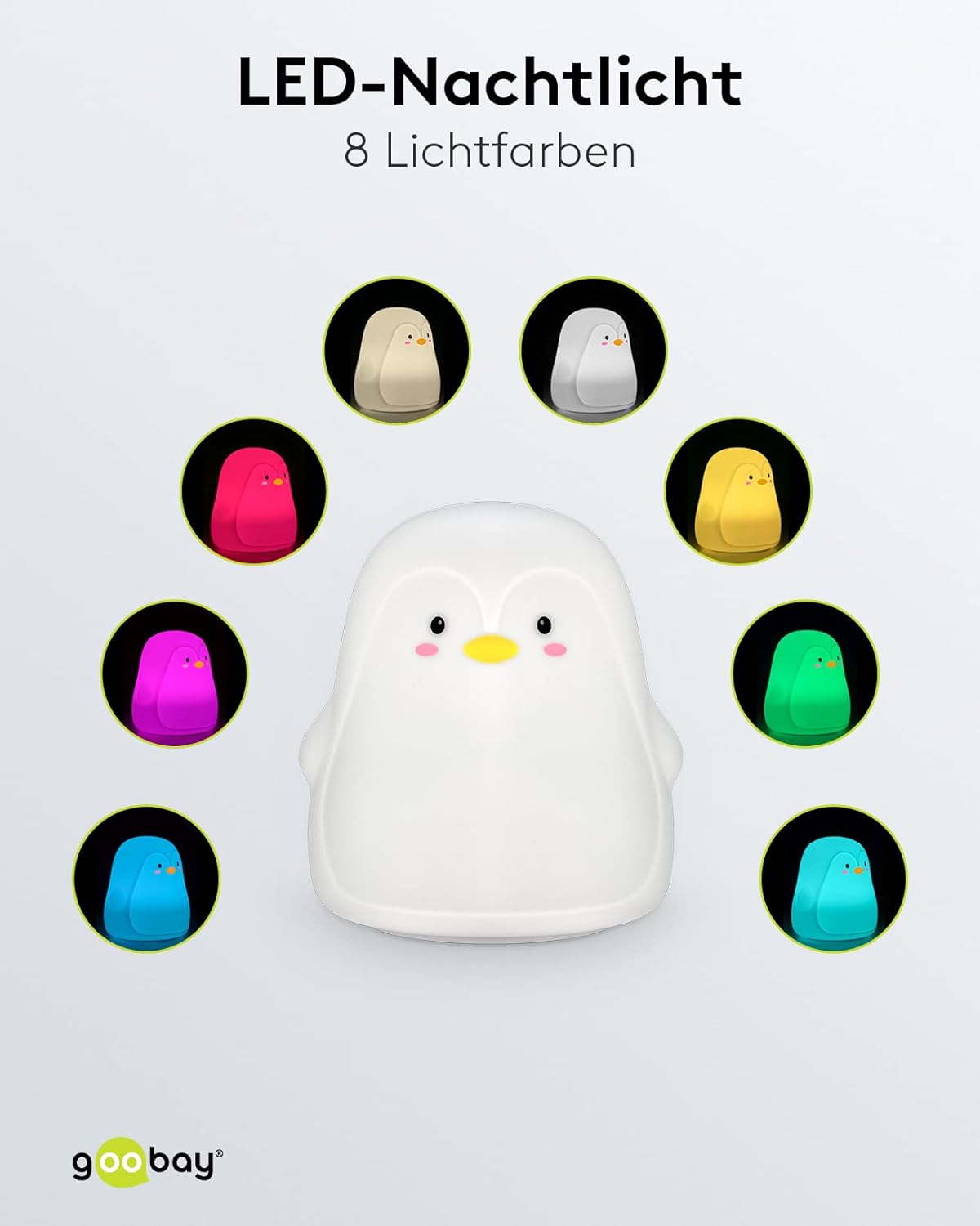 LED Nachtlicht Pinguin/geeignet als Einschlafhilfe, Stilllicht und Kinderzimmer Deko/leuchtet in warmweißem Licht, 7 Farbwechsel und 3 Leuchtmodi, Klein