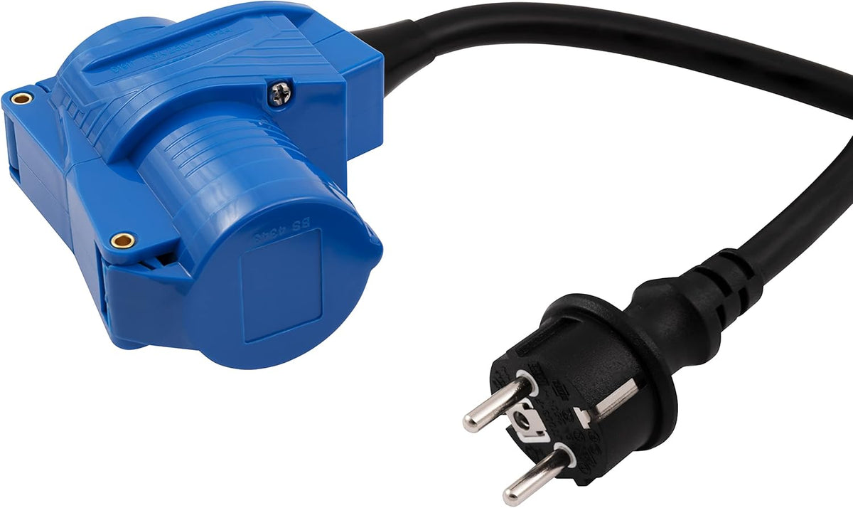 MC Power CEE-Adapter auf Schutzkontakt-Stecker | 1,5m H07RN-F 3G2,5 | 230V / 16A | IP44 | Stromkabel für Camping, Wohnwagen, Wohnmobil, Outdoor-Anwendungen
