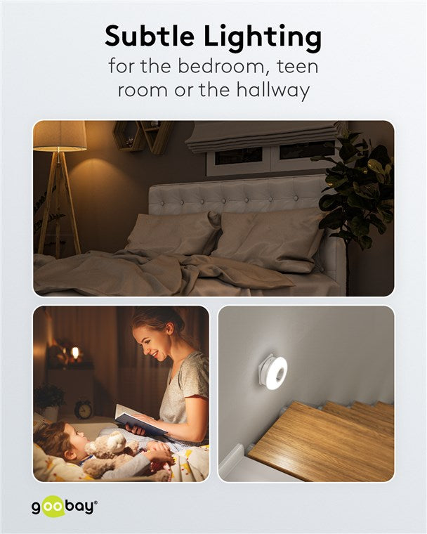 goobay LED Nachtlicht für die Steckdose/Schlummerlicht für Kinder/Steckdosenlicht/Dämmerungssensor und Schutzkontakt Steckdose / 3 Betriebs Modi (AN/AUS/AUTO) / Grün,Blau,Tageslichtweiß