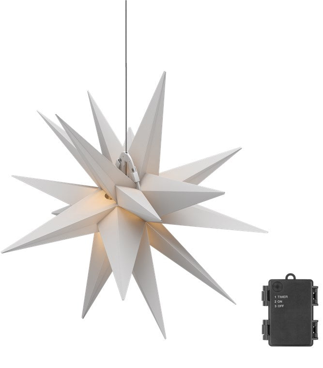 goobay LED Weihnachtsstern 3D Ø 56 cm / Stern mit 18 Zacken und Timer / Weihnachtsdeko / für stimmungsvolle Atmosphäre / Batteriebetrieben / Wanddeko / Leuchtstern / weiß