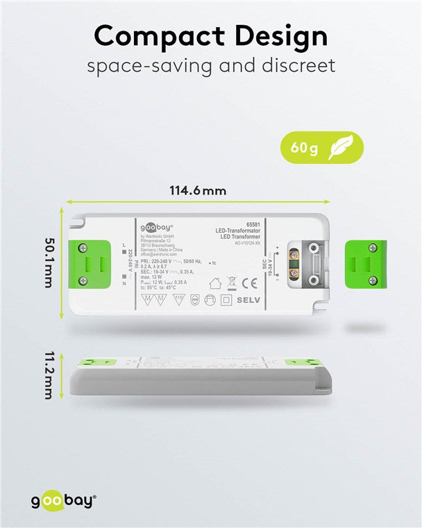 Goobay LED Trafo 350 mA / 12 W / LED Transformator für Konstantstrom / LED Treiber Konstantstromquelle / Transformator Innenbeleuchtung / Netzteil Licht