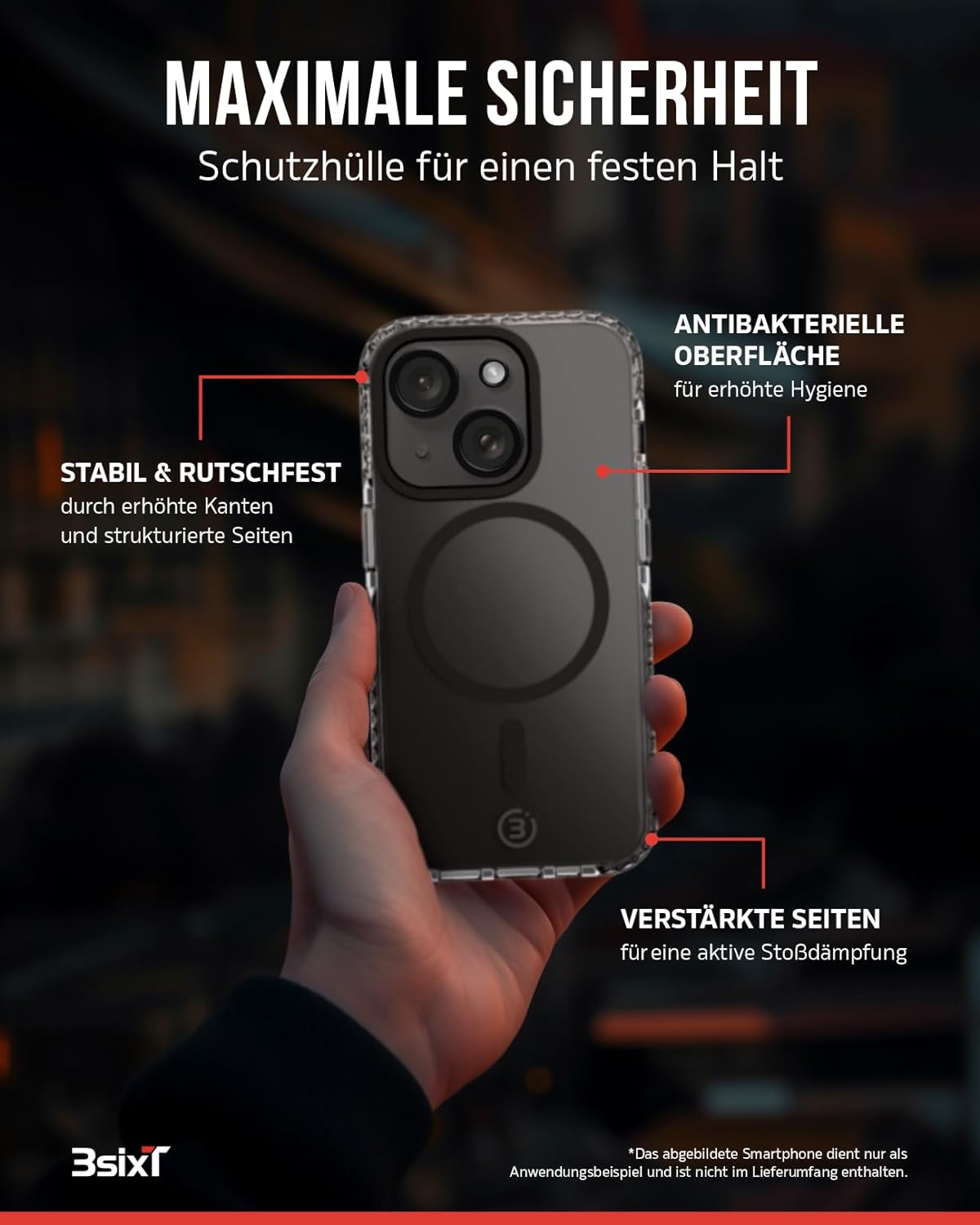 3sixT 65918 3in1 Protection Bundle für iPhone 15 Plus/Hülle Displayschutz & Kamera Schutz Set/Inkl. Handyhülle Panzerglas Kamera Protektor stoßfest / 3in1 Hüllen Set