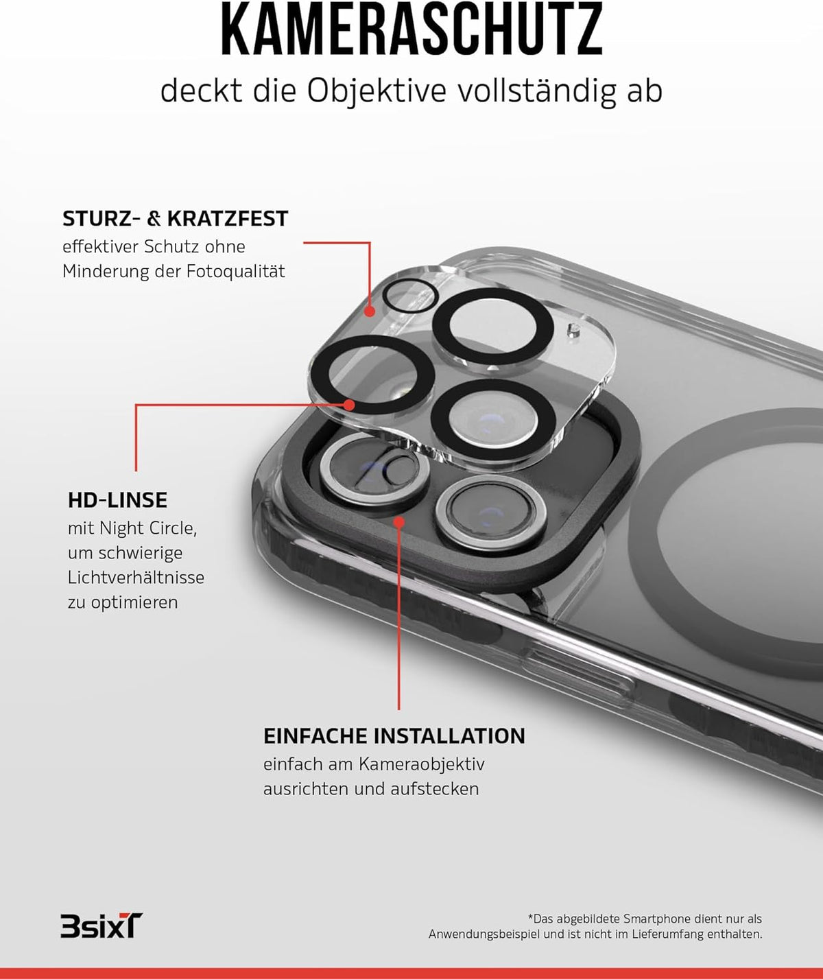 3sixT 65919 3in1 Protection Bundle für iPhone 15 Pro/Hülle Displayschutz & Kamera Schutz Set/Inkl. Handyhülle Panzerglas Kamera Protektor stoßfest / 3in1 Hüllen Set iPhone 15