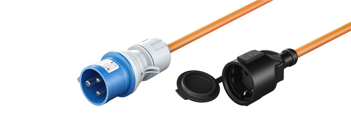 goobay CEE Caravan Adapterkabel 5 m CEE-Stecker auf Buchse mit Schutzkontakt, Außeneinsatz mit IP44