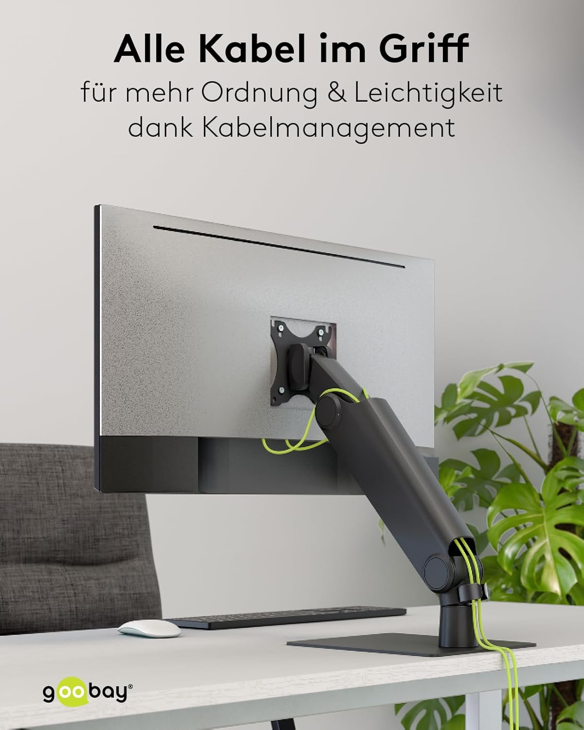 goobay Freistehende Tisch Monitorhalterung für Monitore von 17 bis 32 Zoll (43-81 cm), max. 8 kg, vollbeweglicher Tischständer, VESA 75/100mm, schwarz