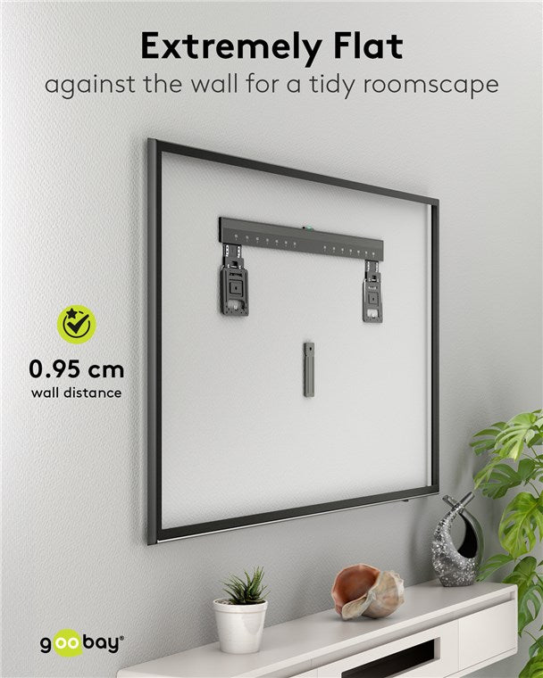 goobay TV-Wandhalterung für Fernseher von 43 bis 100 Zoll (109 – 254 cm), TV Halterung, max. 75 kg, ultraflaches Design mit 9,5 mm Wandabstand