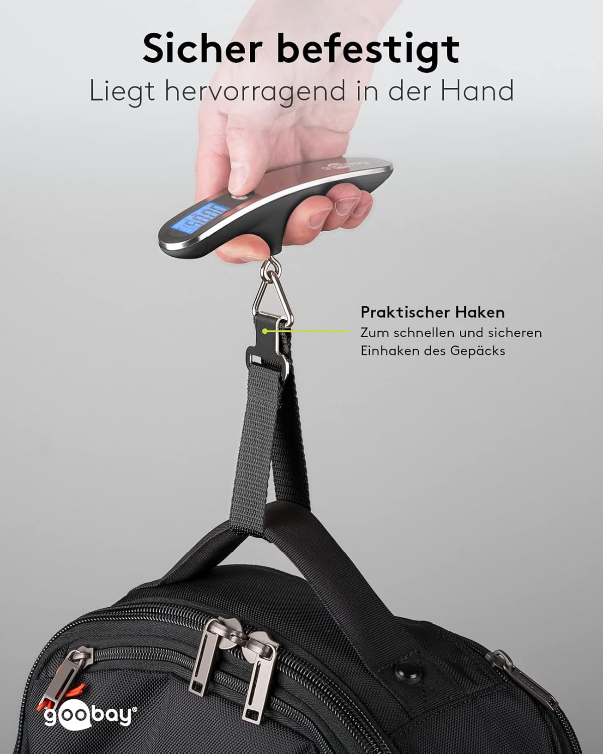 Digitale Kofferwaage Gepäckwaage mit heller LCD-Anzeige und Tara-Funktion für Gepäck bis 50kg, bequemer Handgriff liegt perfekt in der Hand, für Reisen / Familienleben geeignet, Silber