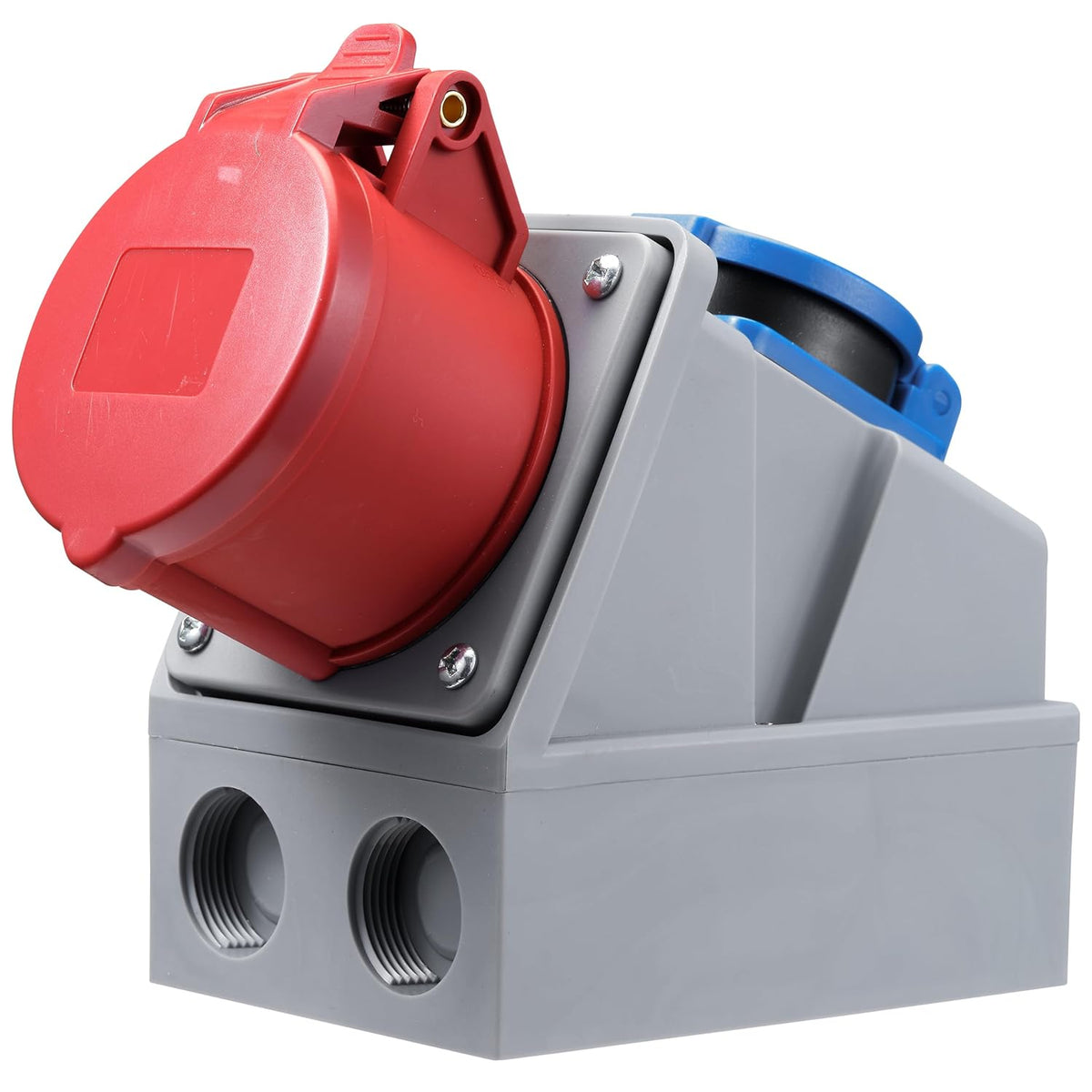 McPower CEE-Kombi-Wanddose | 1x Schutzkontakt Steckdose 1x CEE 16A | IP44, robustes Gehäuse mit Klappdeckel für Werkstätten Baustellen, Industrie
