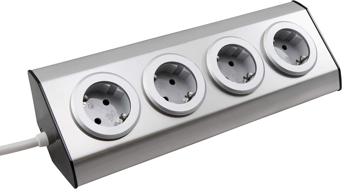 Steckdosenblock McPower ''Premium'' Aufbau, Edelstahl, 4-fach Schutzkontakt
