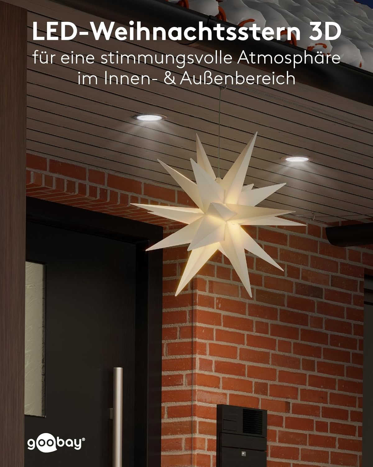LED Weihnachtsstern 3D Ø 56 cm / Stern mit 18 Zacken und Timer / Weihnachtsdeko/LED Stern für stimmungsvolle Atmosphäre / 4,5-V-Außentrafo / Wanddeko / Leuchtstern / weiß