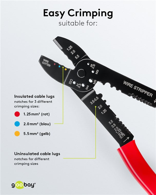 Crimpzange für isolierte Kabelschuhe 0,75-5,5 mm² Abisolierzange & Quetschzange zum Crimpen & Abisolieren Kabelschneider Presszange Rot