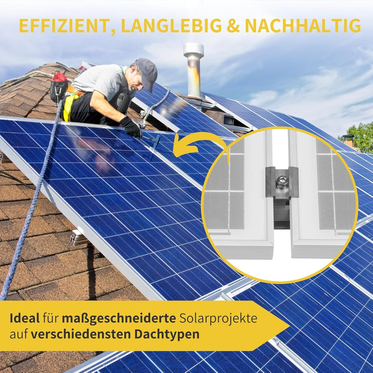 Solar Halterung Ziegeldach I Set für 4 PV Module 30-40mm I silber I Solarmodul Halterung Balkonkraftwerk I Solarmodulbefestigungsset für Ziegeldächer aus Edelstahl I PV-Halterung Montageset
