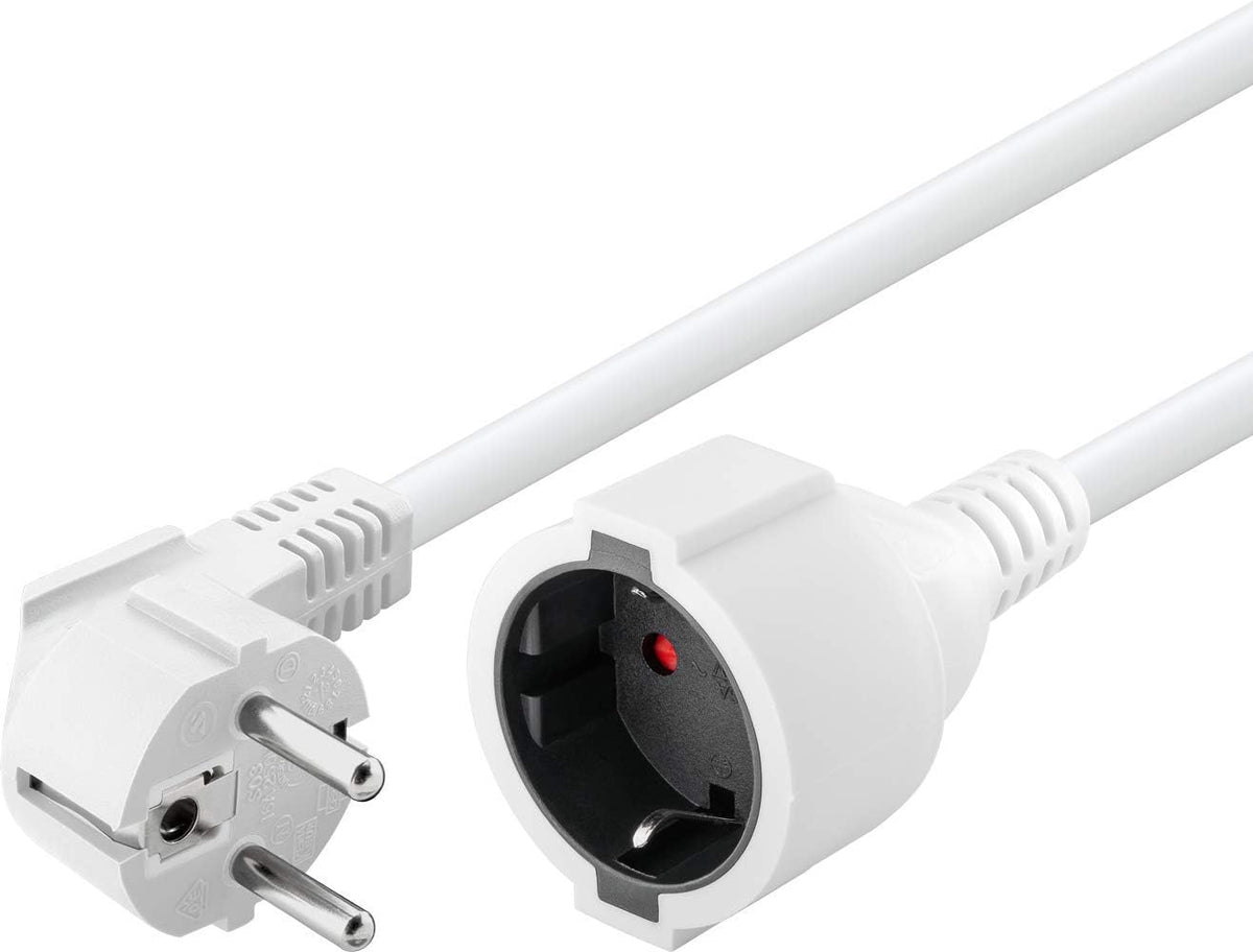 Goobay Gewinkeltes Strom Verlängerungskabel / Schutzkontakt Stecker 250V Schutzkontakt 10 Meter Stromkabel Verlängerung für Innenbereich / Weiß / 10m