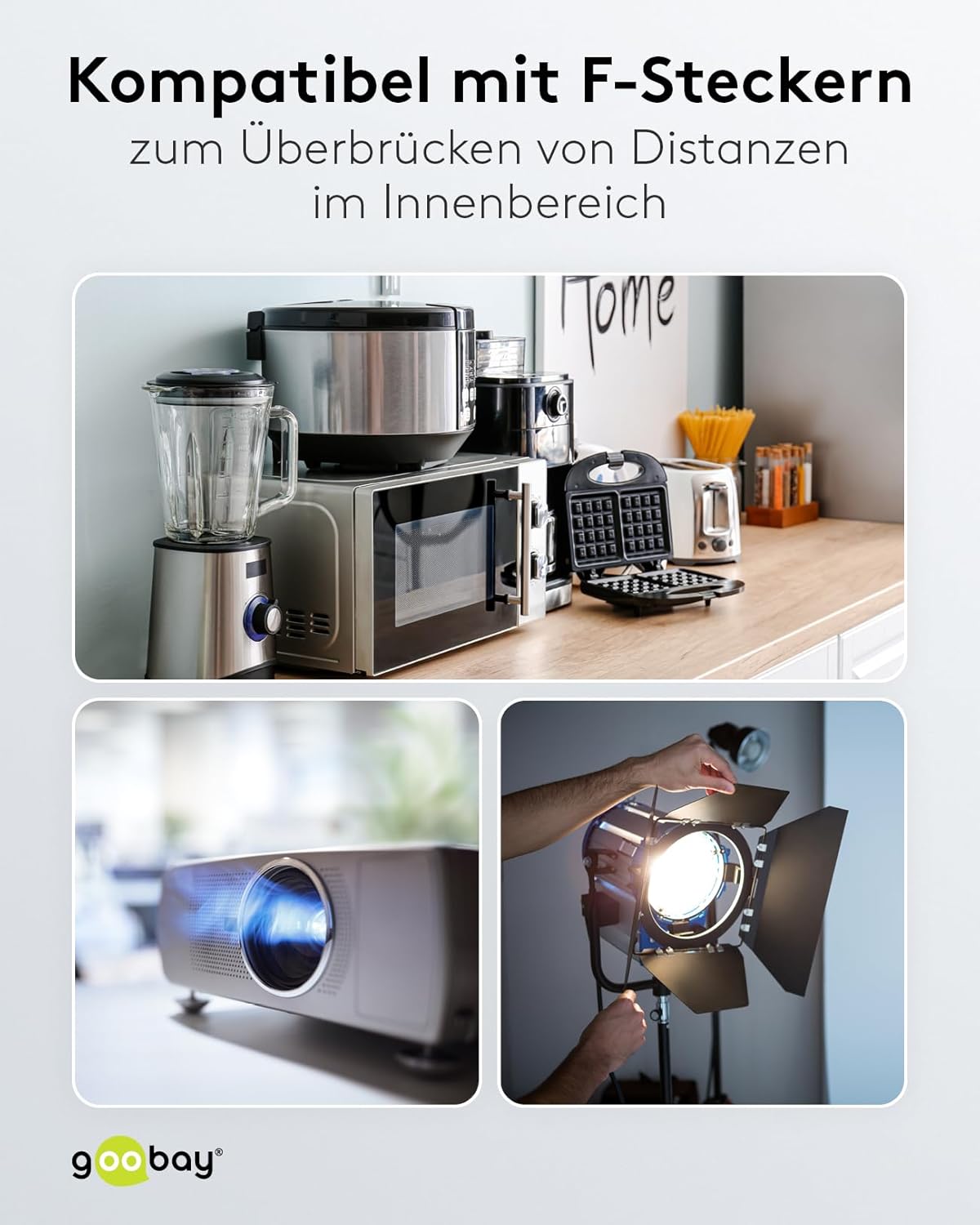Goobay Gewinkeltes Strom Verlängerungskabel / Schutzkontakt Stecker 250V Schutzkontakt 3 Meter Stromkabel Verlängerung für Innenbereich / Weiß / 3m