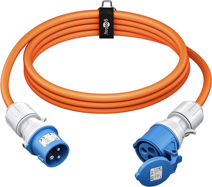 goobay CEE-Verlängerungskabel für Wohnwagen 5 m CEE-Stecker auf CEE-Buchse mit Verschlusskappe, IP44, Kabel für Camping, Wohnmobil und Wohnwagen