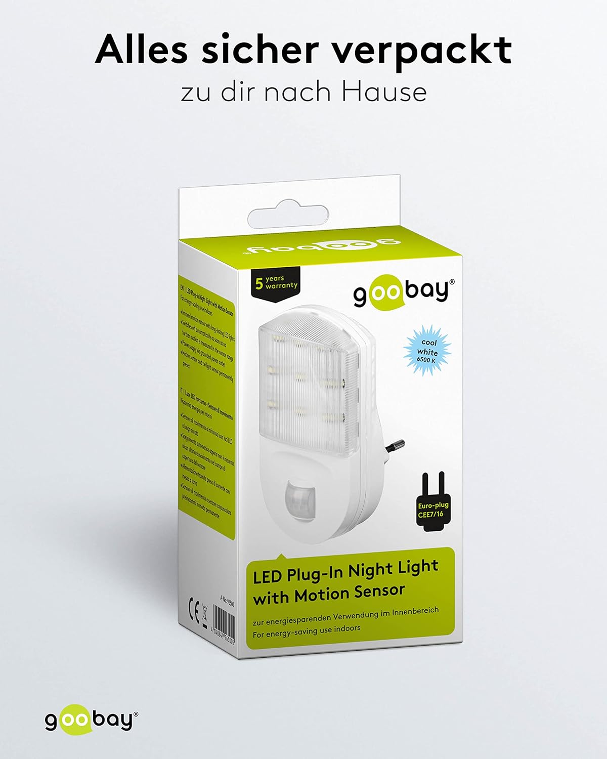 LED Nachtlicht mit Bewegungsmelder Innen Steckdosenlicht 120° Pir Sensor 5m Reichweite Steckdosenlampe Bewegungslicht Steckdose Weiß [Energieklasse A]
