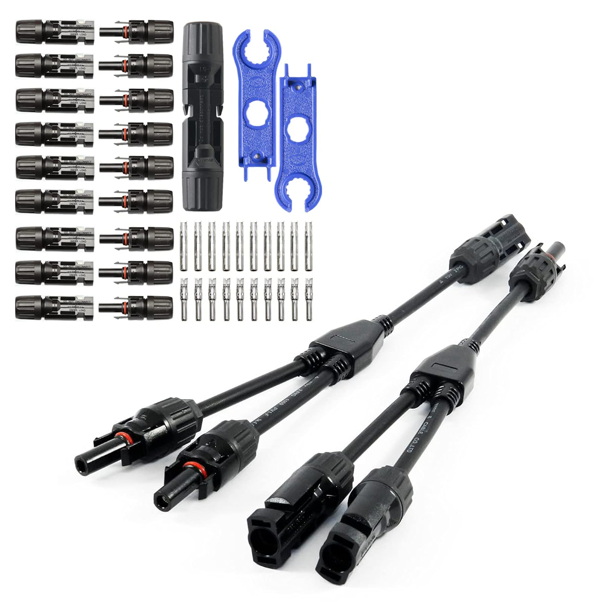 Solarkabel Y-Verteiler, 4-6 mm² 1 Paar Solarpanel 1Y2 10AWG Y Stecker Fotovoltaik Kabel Wasserdicht Gemäß IP67 Stecker Werkzeug, 10x Solar Stecker Set, Photovoltaik Toolkit für Solarpanel Plug